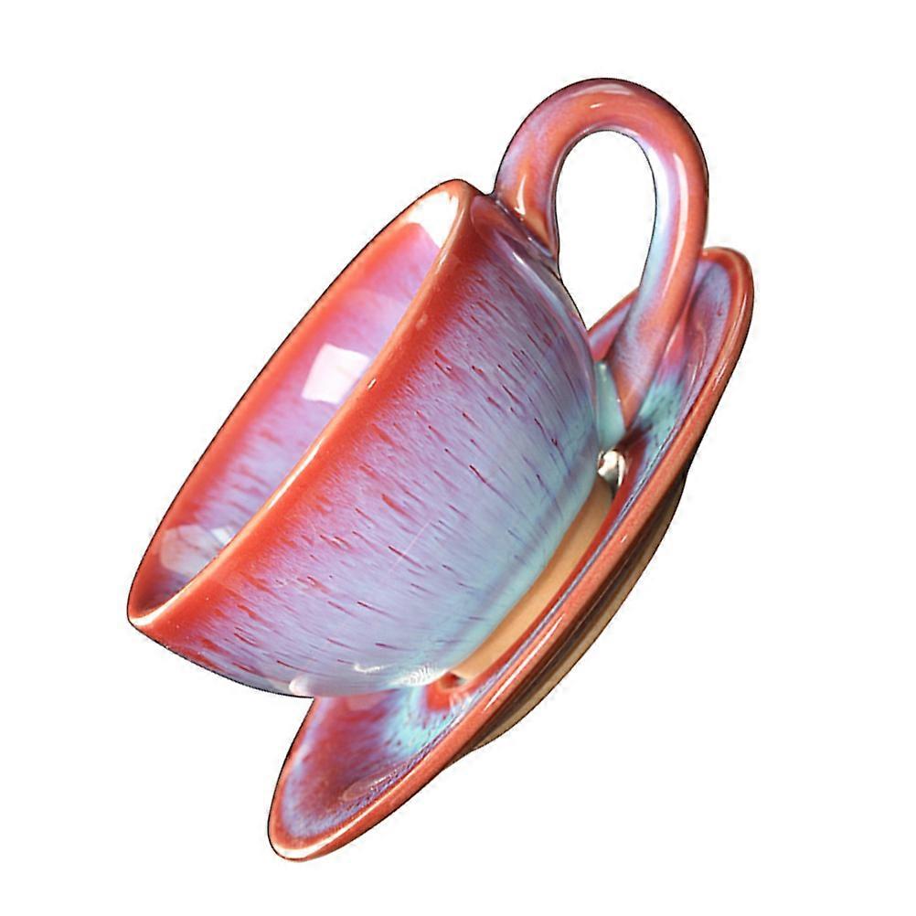 Fancy Coffee Mug Set Ceramic Red For Home Use With Tray 12.6x12.6cm 1Set