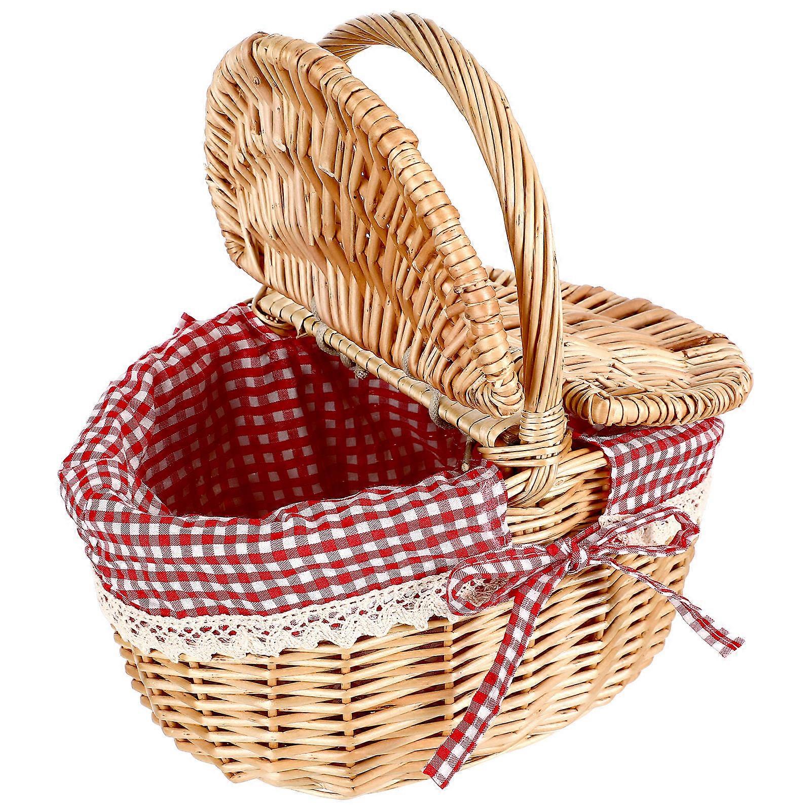 Basket for Outdoor Picnic with Double Lids Traveling Wicker 26.00X18.00X12.50CM 1Pack