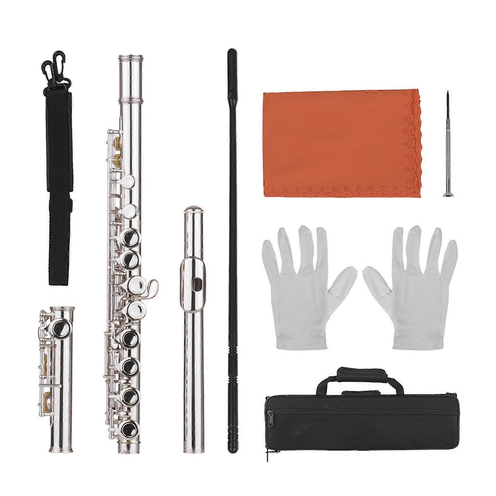 16 Holes Flute, Key of C, Woodwind Instrument with Cleaning Cloth, Rod, Gloves, Screwdriver