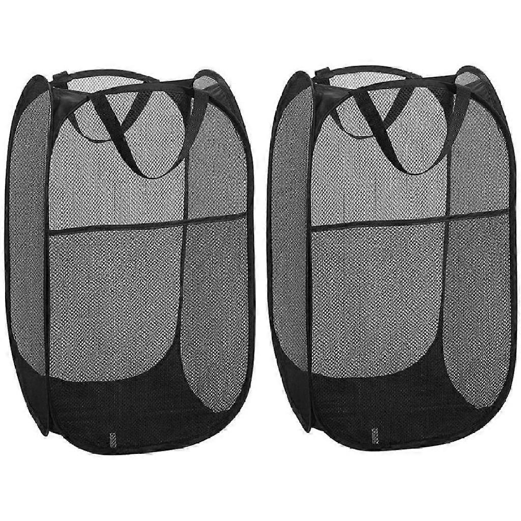 2-Pack Foldable Mesh Laundry Basket with Handle - Black