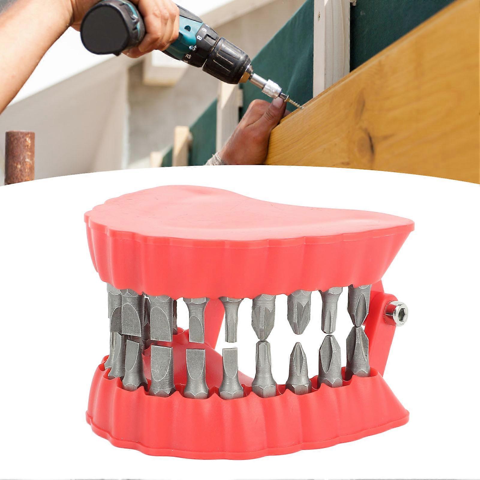 Denture Drill Bit Holder Denture Screwdriver Organizer 3D Sculpture Desk Decor 28 Holes Red With Bits 