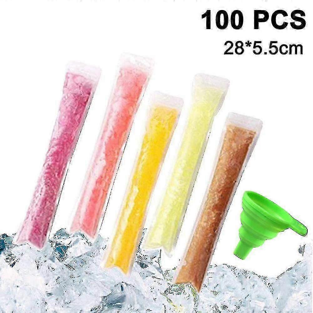 100 Pack Disposable DIY Popsicle Bags with Silicone Funnel, Ice Pop Mold Bags for Homemade Frozen Treats, Reusable Popsicle Molds Pouches