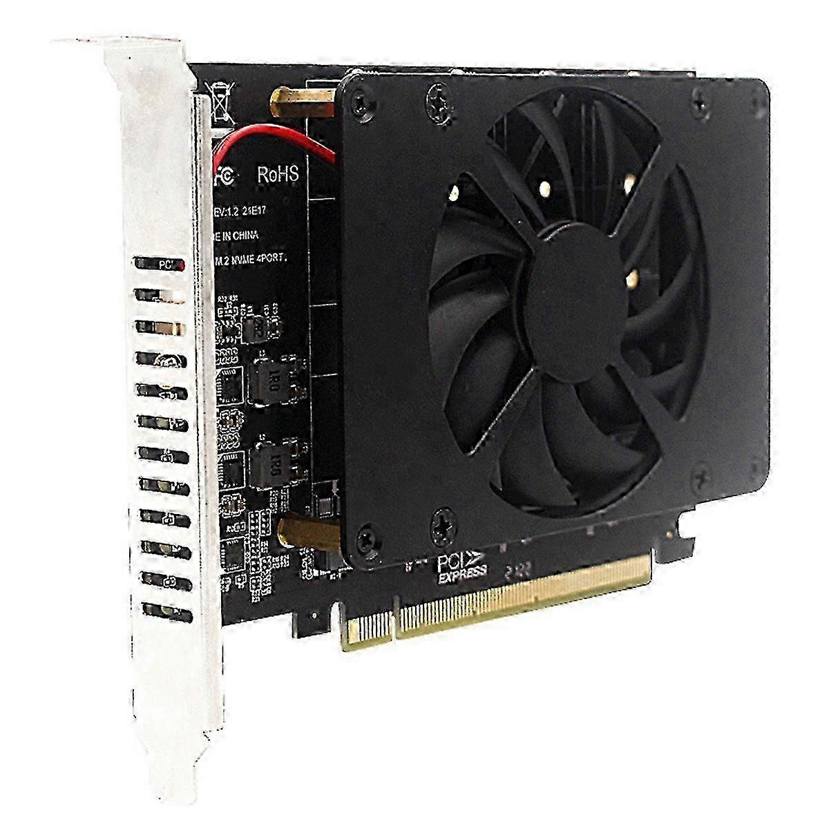 4 Disk M.2 NVMe SSD PCIe X16 Adapter Expansion Card with Cooling Fan