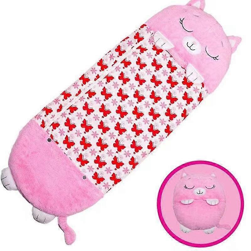 2-in-1 Cartoon Animal Sleeping Bag Pillow, Soft and Warm (Pink Cat)