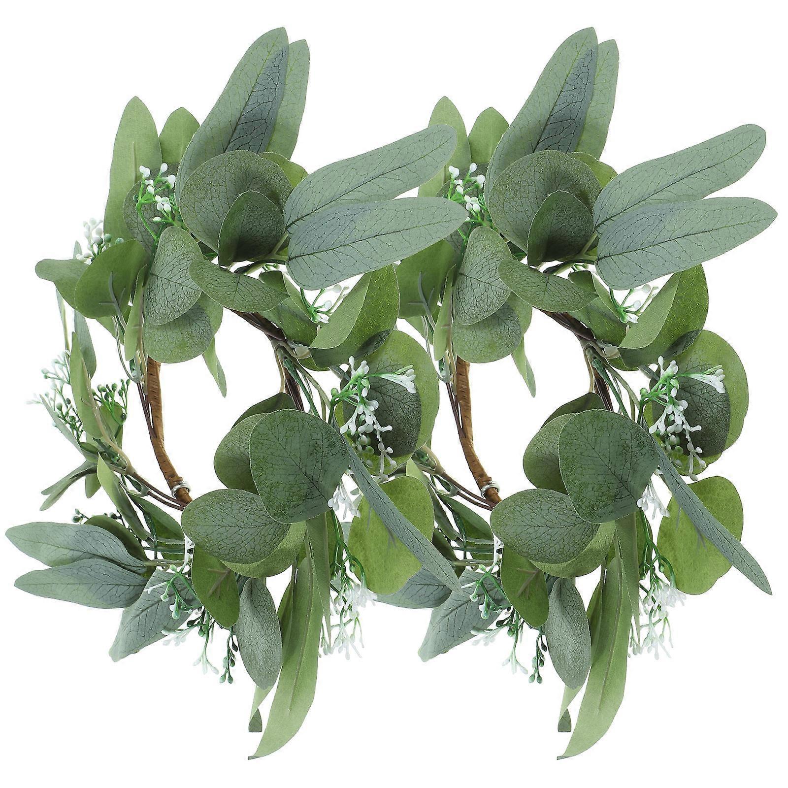 Greenery Candle Decor Eucalyptus Wreaths Table Centerpieces For Wedding Party 25.00X25.00X10.00CM Silk Cloth 2Pcs