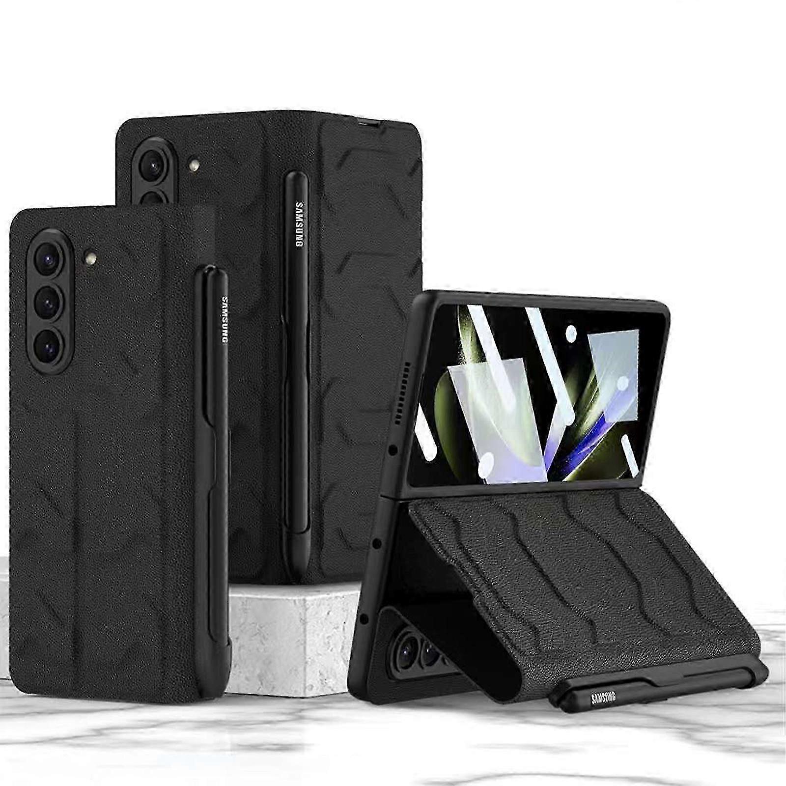 جراب جلدي لحافظة Z Fold 5 مع حامل قلم S Pen + واقي شاشة ، غطاء حماية مفصلي قابل للطي 5 حامل حافظة 5G