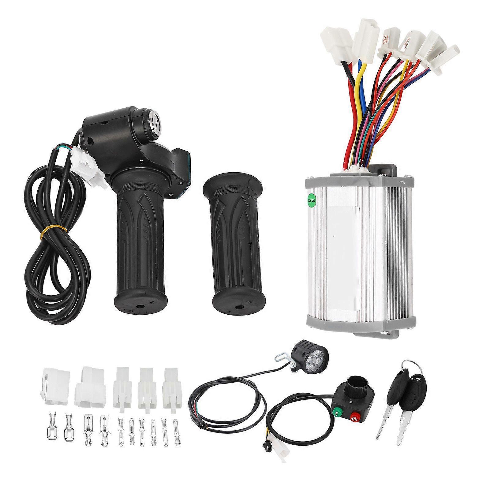 48V 1000W Brushed Motor Controller with Twist Throttle Handle Keys Front Lamp Switch Kit for Electric Bicycle Scooters Conversion YMQX)
