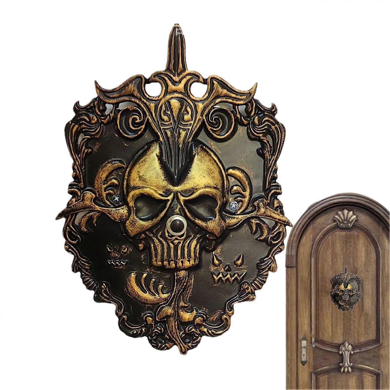 Scary Doorbell, Iron Skull Doorbell, Animated Halloween Decoration, Haunted House Prop For Porches And Doors