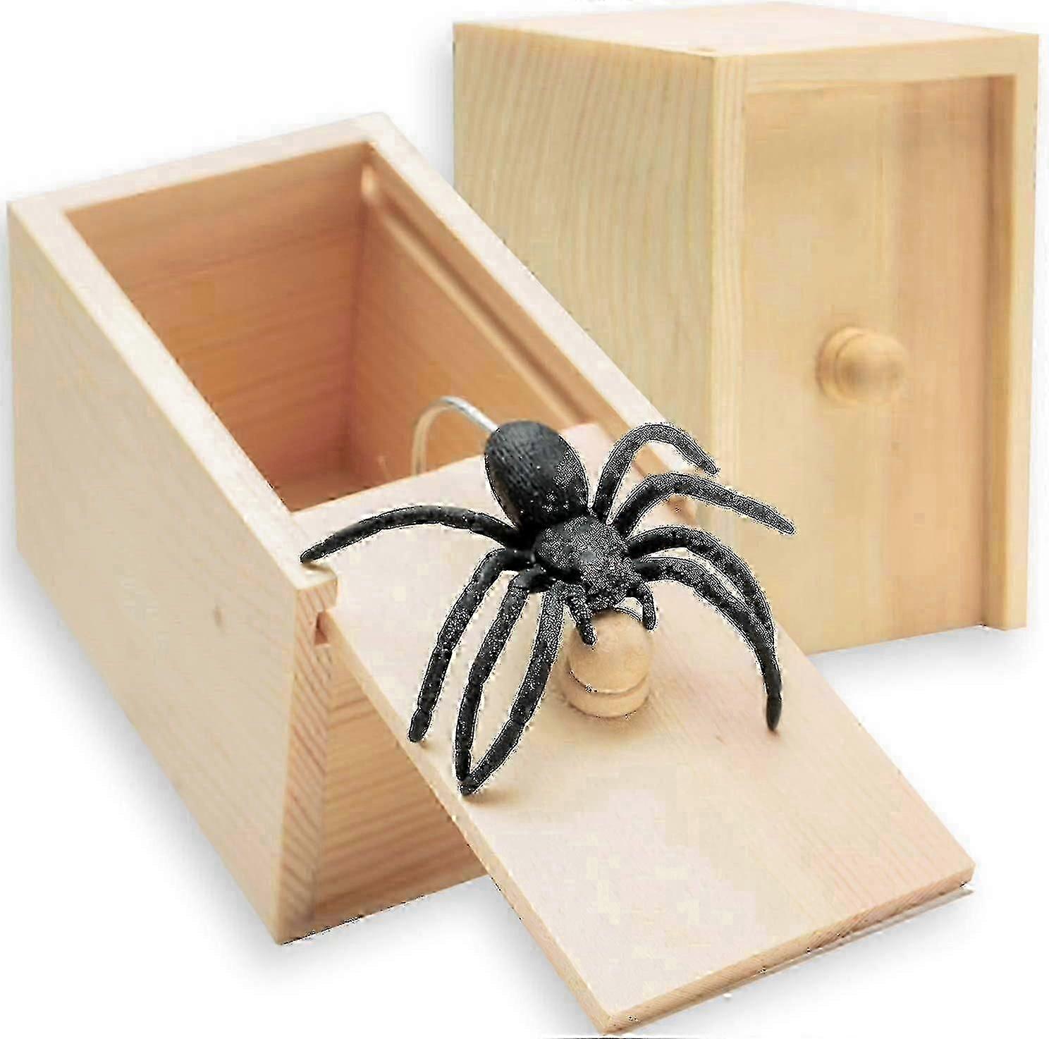 Surprise Box with Rubber Spider for Pranks - Tricky Wooden Box