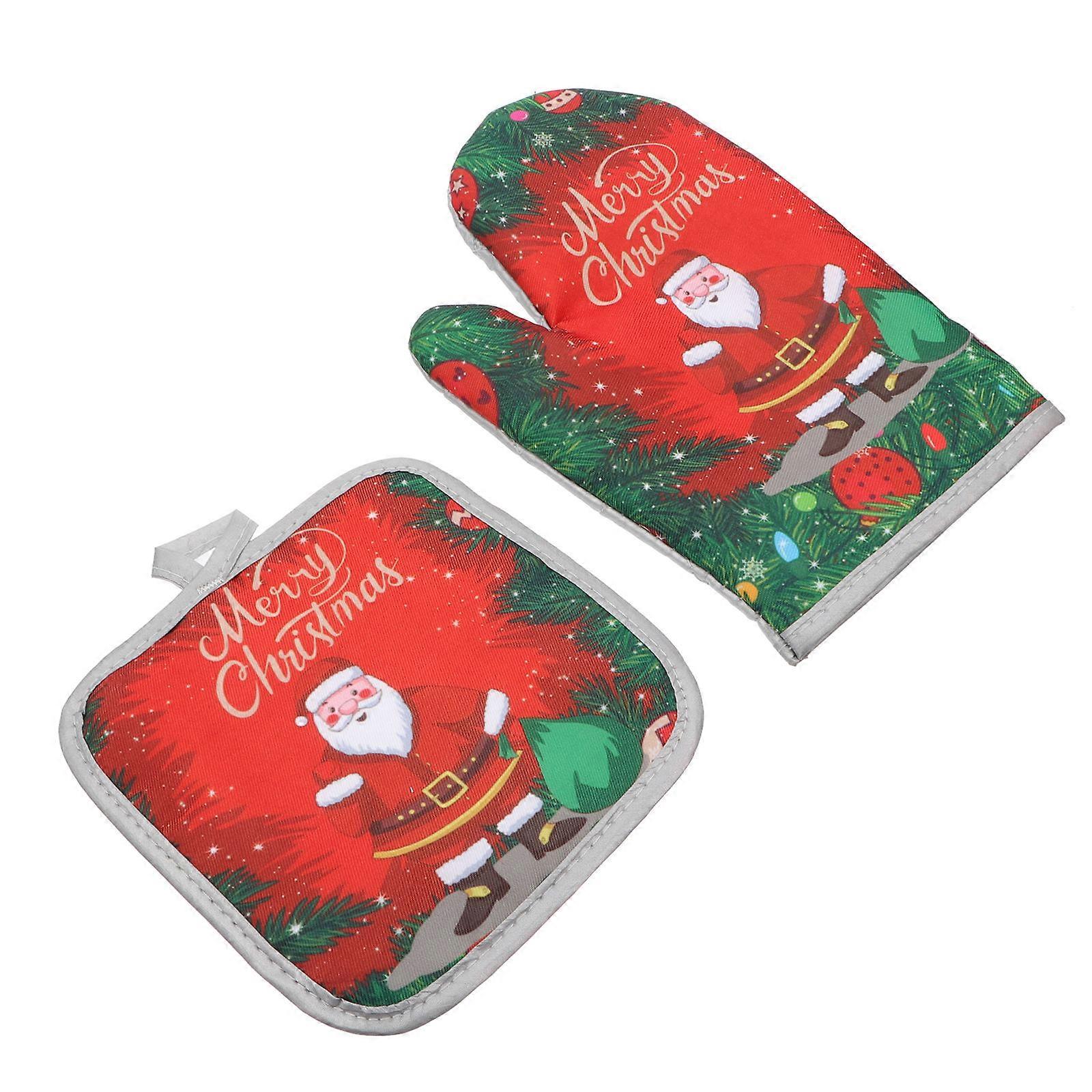 Microwave Gloves Christmas Baking Mat Protective Cover Red 27X16.5X1CM Heat Resistance 2Pcs