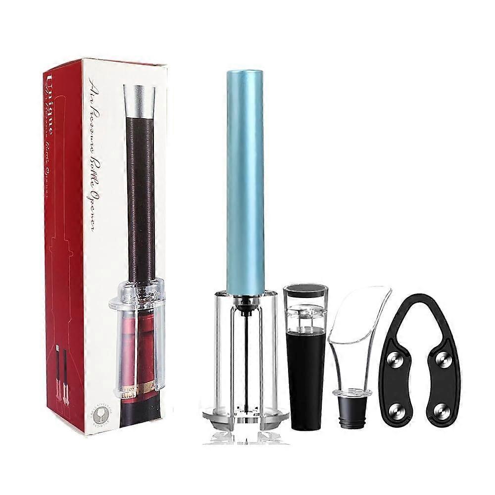 Wine Bottle Opener, Air Pressure Pump, 4 Pieces Wine Set (ABS Blue)