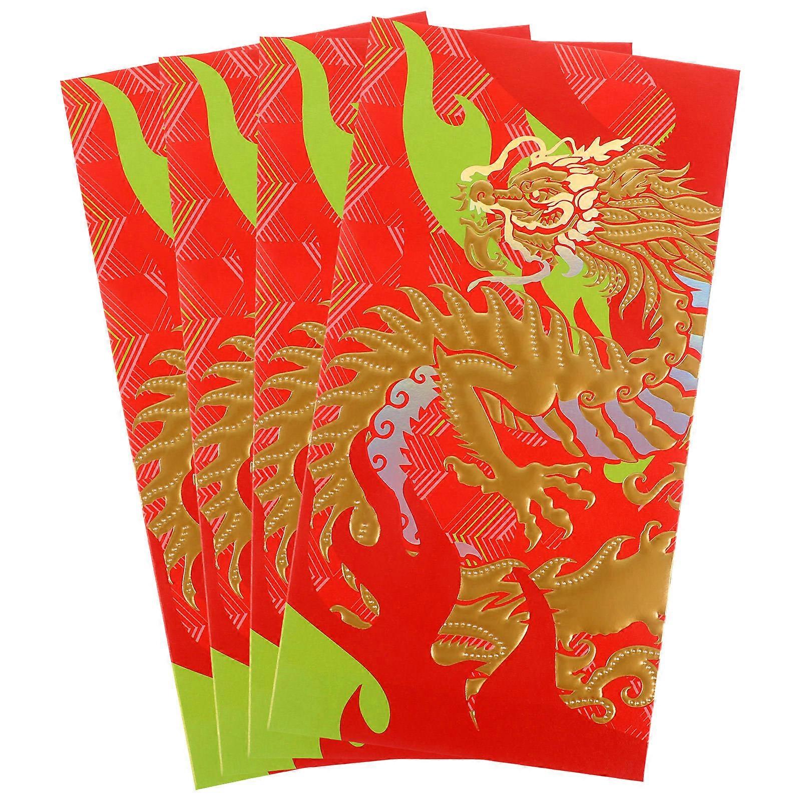 4pcs Dragon Design Red Envelopes for Chinese New Year Lucky Money Bags with Sturdy Paper Craftsmanship and Auspicious Patterns for Spring Festival