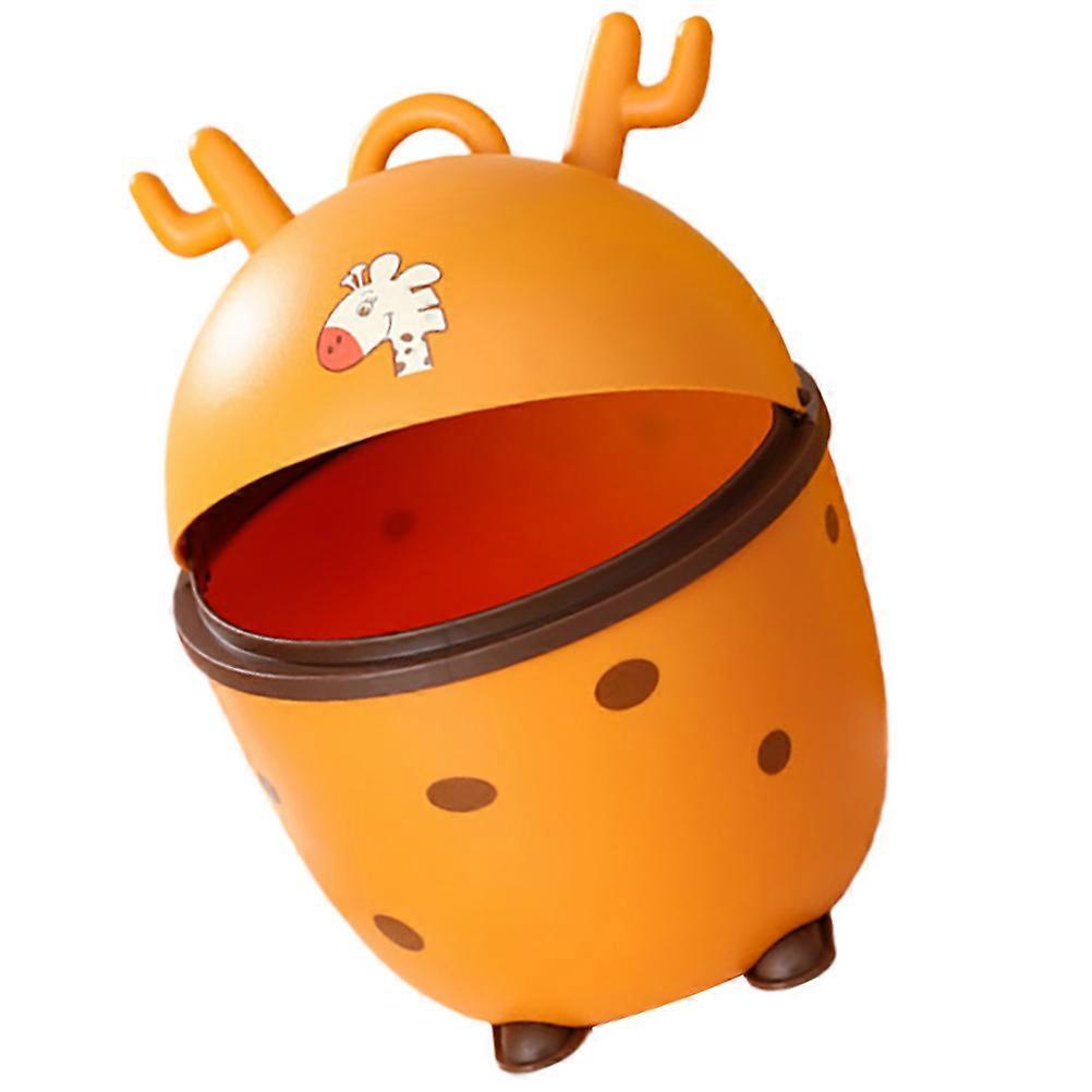 Lovely Cartoon Desktop Garbage Bin Push Type Trash Can for Home Office Compact Waste Storage with Lid Design Orange