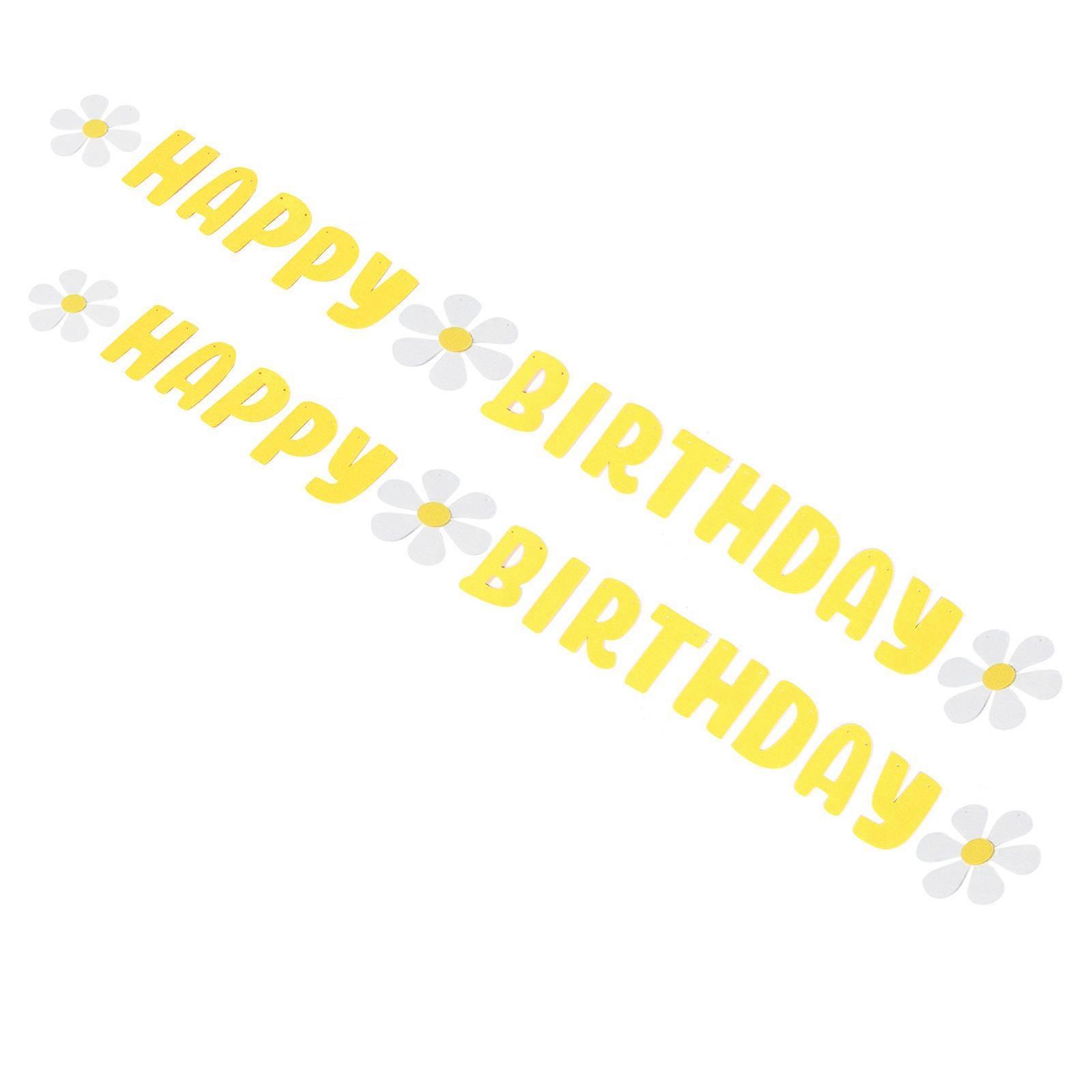 Daisy Felt Happy Birthday Banner Reusable Party Backdrop Decor – Bright Design for Wall, Window or Tree Branch Celebrations