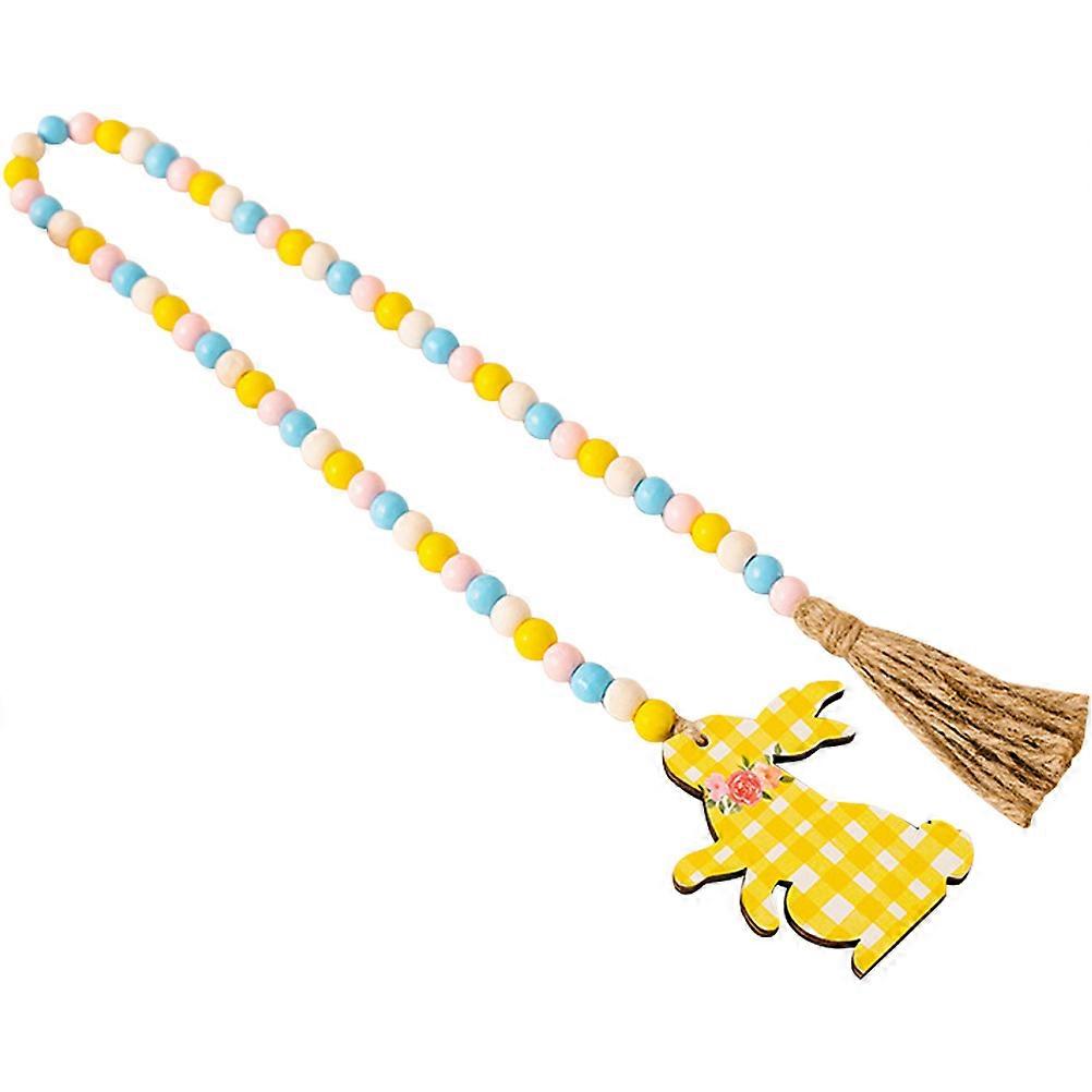 Easter Wooden Bead Pendant with Tassel Garland Decoration – Lightweight Colorful Rabbit Ornament for Door and Window Hanging – Premium Decor