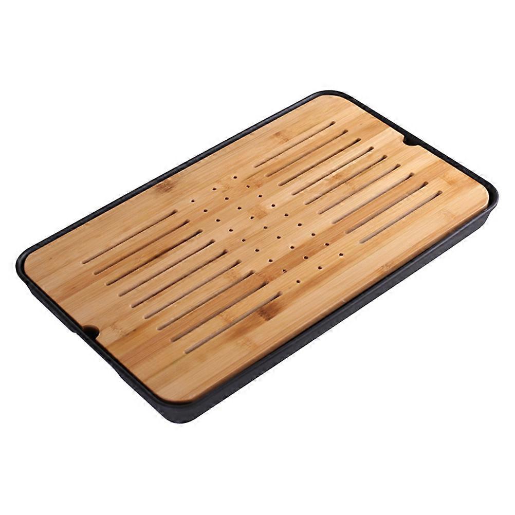 Melamine Kitchen Tray for Cup and Tea Drainage Black Square Storage Tray with Double Layers for Easy Use
