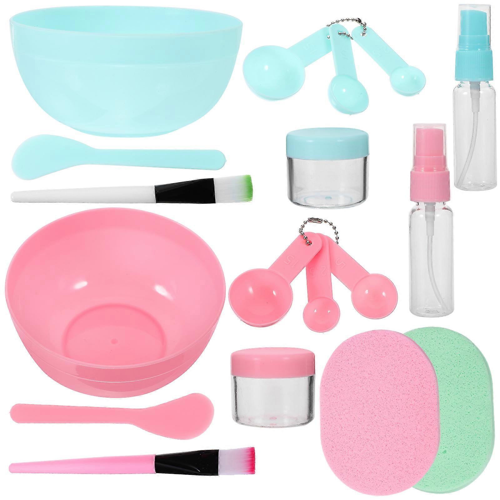 DIY Facial Mask Tool Set with Measuring Cup Spoon Bowl Stick for Mask Making in Green Color 18 Pieces Plastic