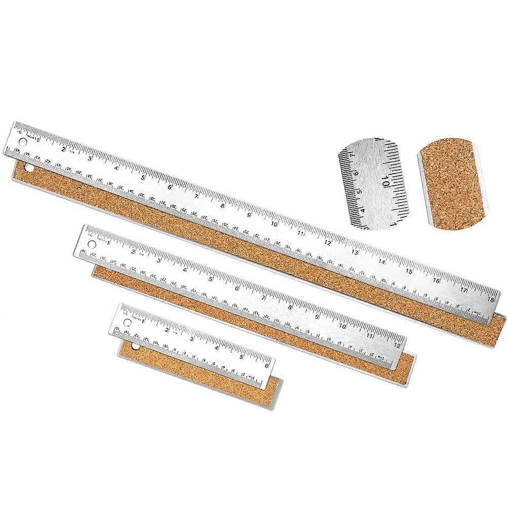 Metal Ruler Set of 3 - Stainless Steel Ruler with Cork Backing, Non-Slip, Straight Edge for Office, School, and Professional Use
