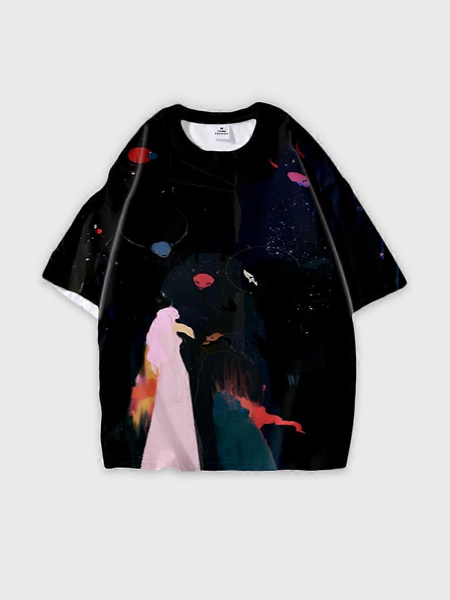 T-shirt round neck Pattern loose short sleeve B1458