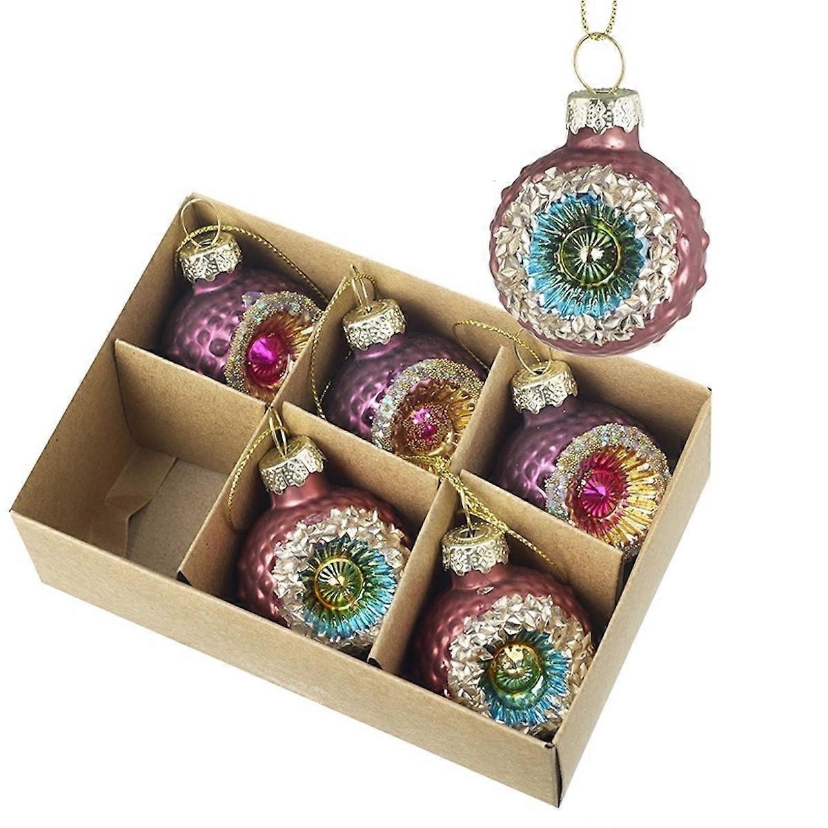 Heaven Sends Set of 6 Pink Ornate Christmas Tree Baubles