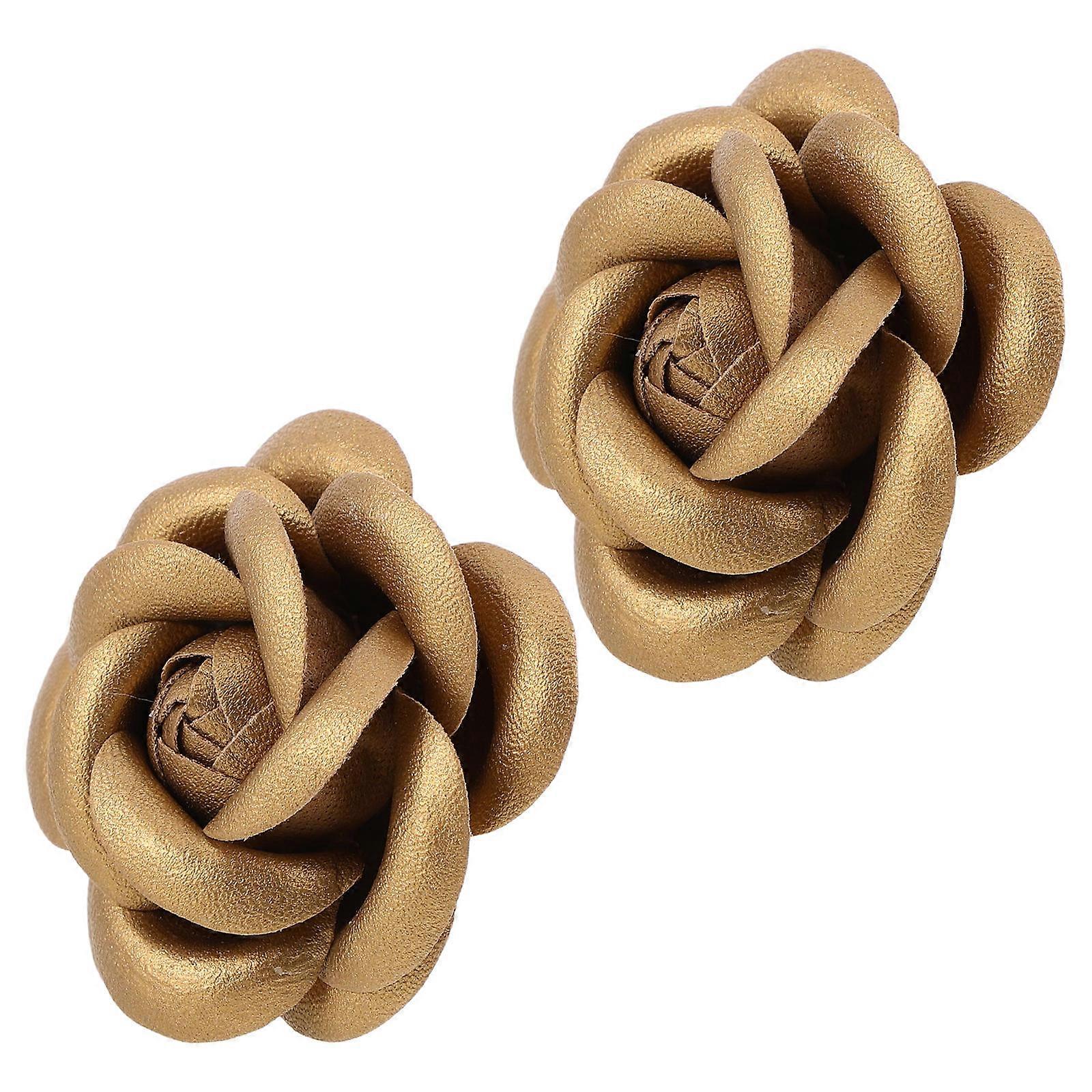 Golden PU Flower Shoe Charms for Decor Cute Detachable Buckles for Women Sneakers Valentine's Day 2pcs