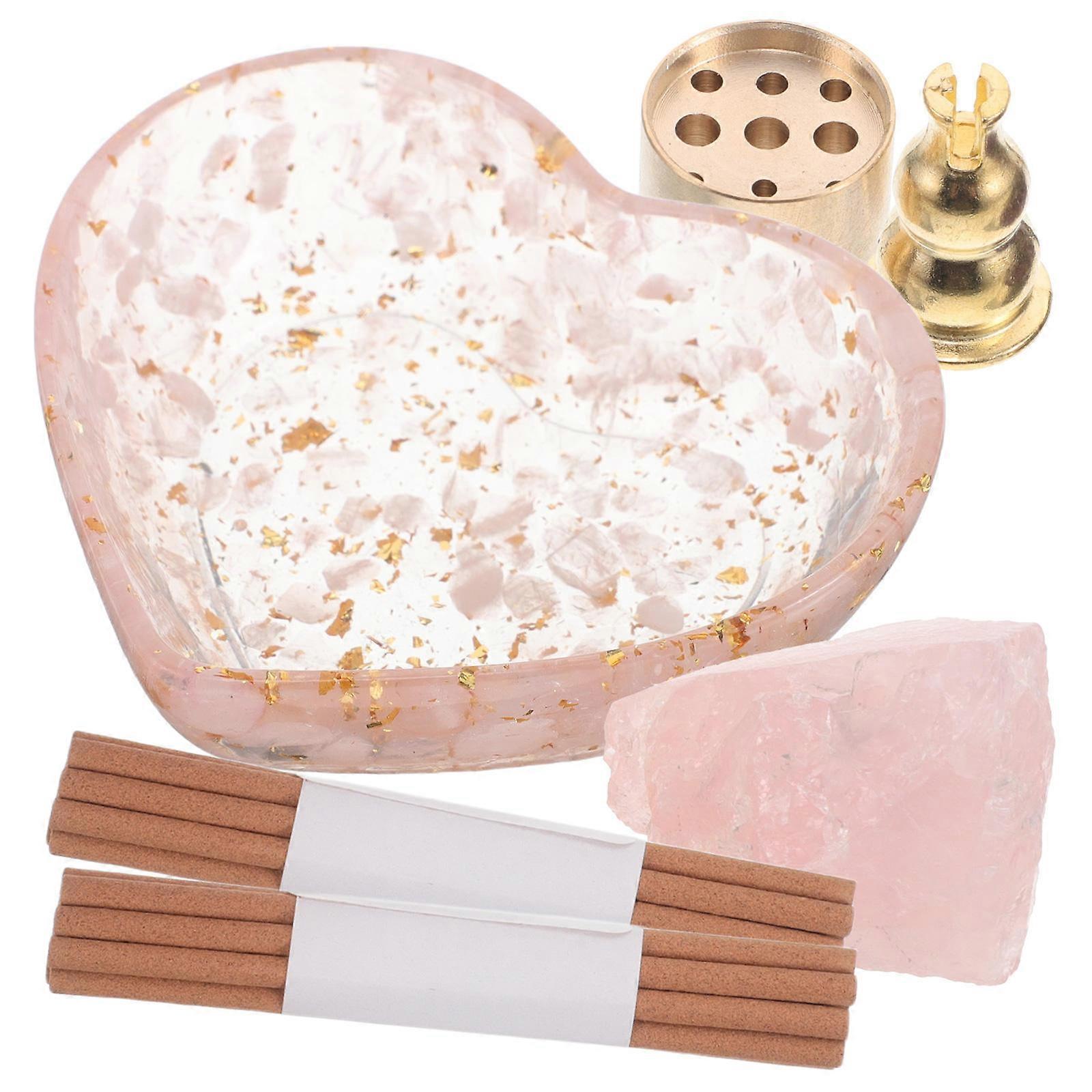 Heart Incense Holder For Decor Hardwearing Material Zinc Alloy And Crystal Meditation Yoga Home Use Pink Color 8 00X7 00X2 20CM 1Set
