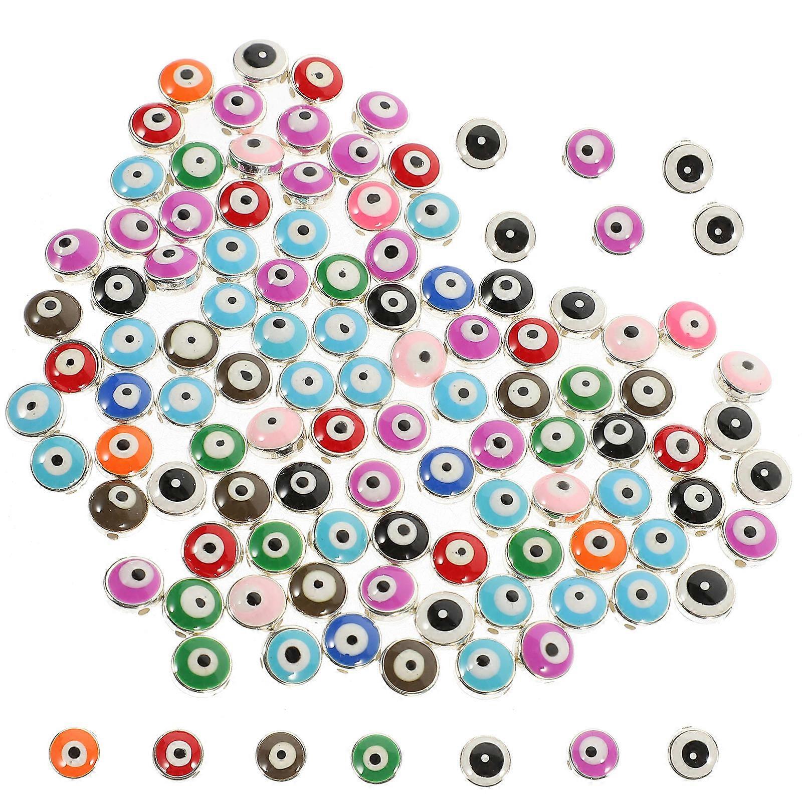 Diy Jewelry Beads Evil Eye Beads For Bracelets Handcraft Beads Silver Edge 0.8X0.8CM 100Pcs