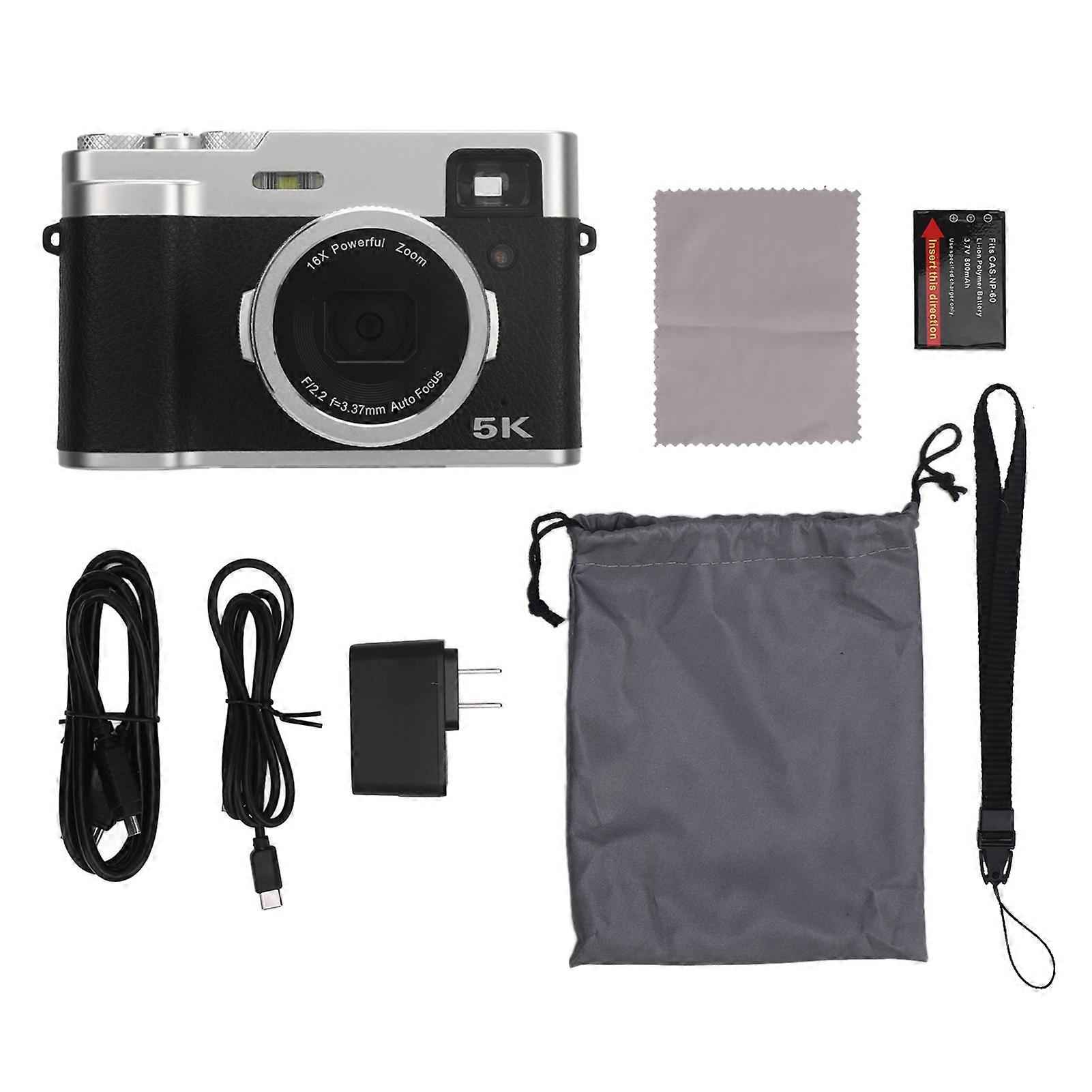 5K Digital Camera 48MP Auto Focus Anti Shake 16 X Optical Zoom 2.8 Inch Display WIFI Vlogging Camera with Front and Rear Lens for Photography US Plug