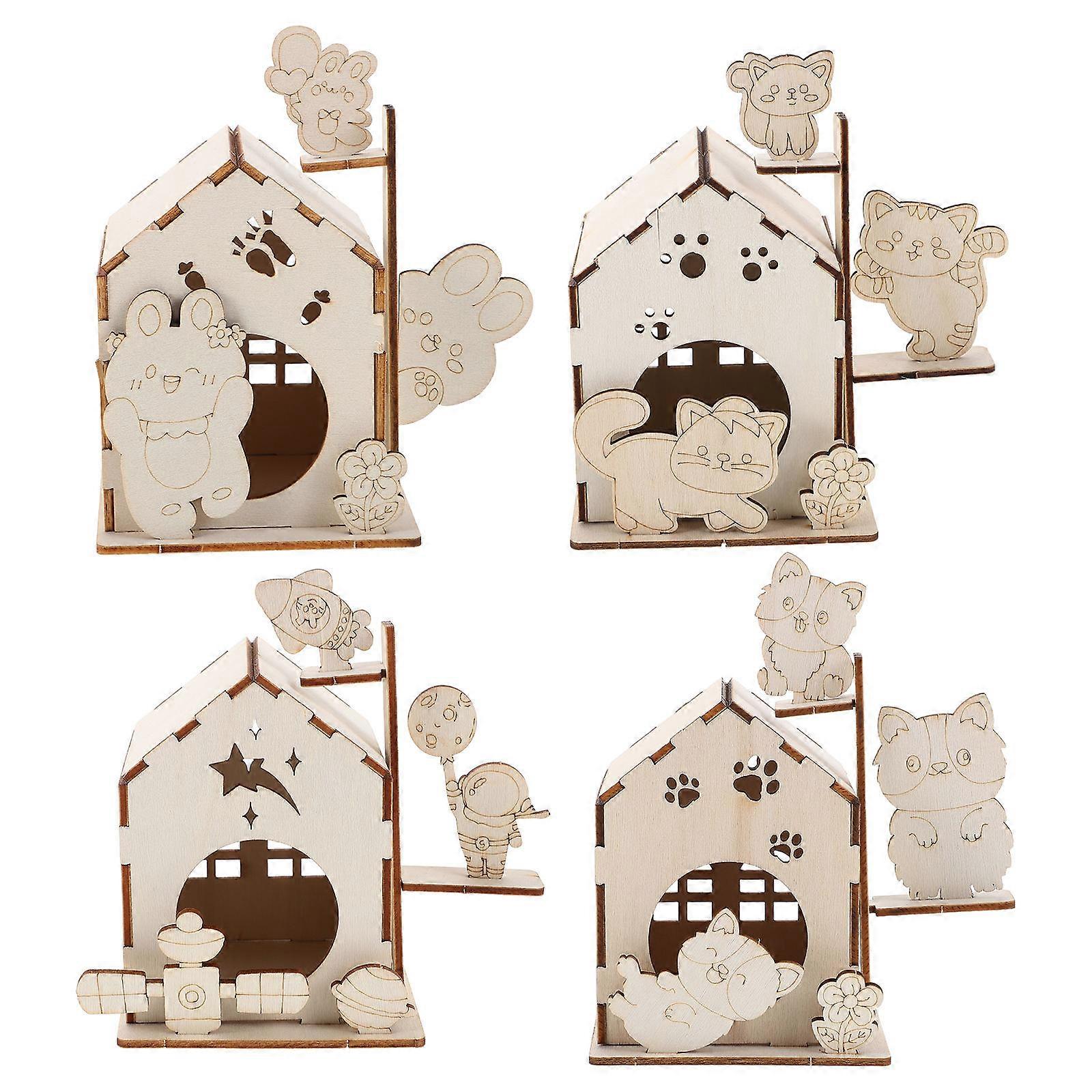Unpainted Bird Houses Diy Wooden Bird House Set For Kids Light Yellow House Shape 4.7×4.1×3.9in