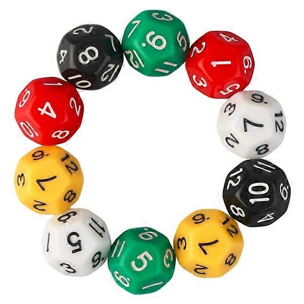 10 Pcs/Set Acrylic Dice 12-Sided D12 Different Colors Sculpture Polyhedral Dice for Club Party Family Board Games Props