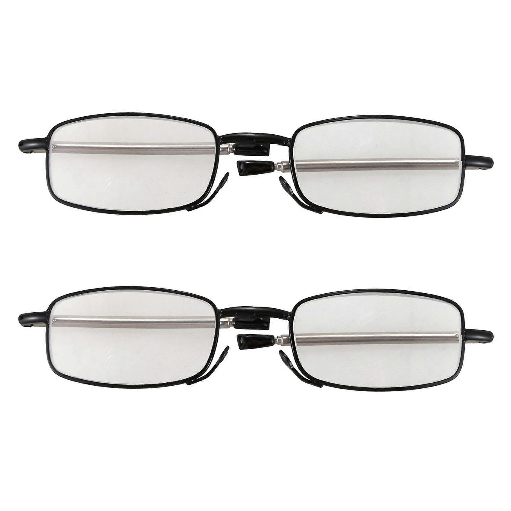 2 Pairs of Compact Folding Reading Glasses with Mini Flip Top Carrying Case for Men and Women Rotati