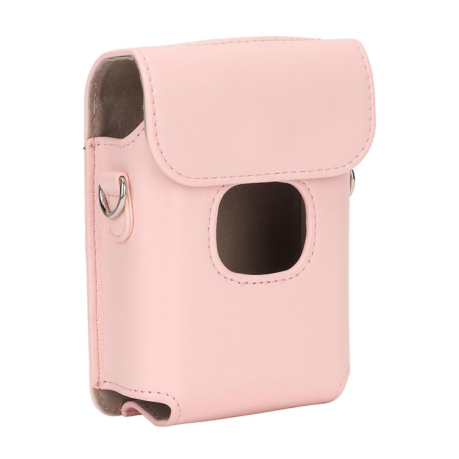 Portable Instant Camera Protective Cover with Shoulder Strap Pure Color PU Leather Camera Bag for Instax Mini Link 2 Pink 