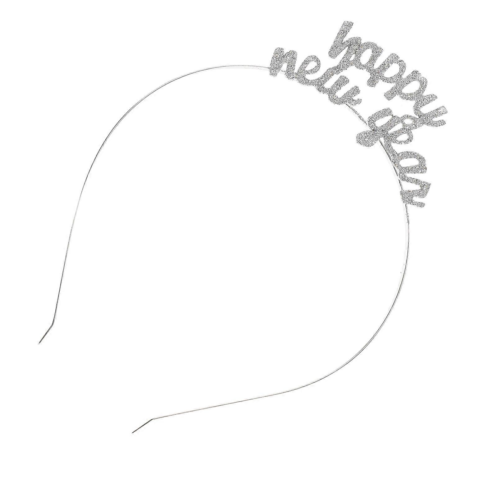 Durable Alloy Hair Hoop with Happy New Year Design for Party Decoration Silver Size Fits Most