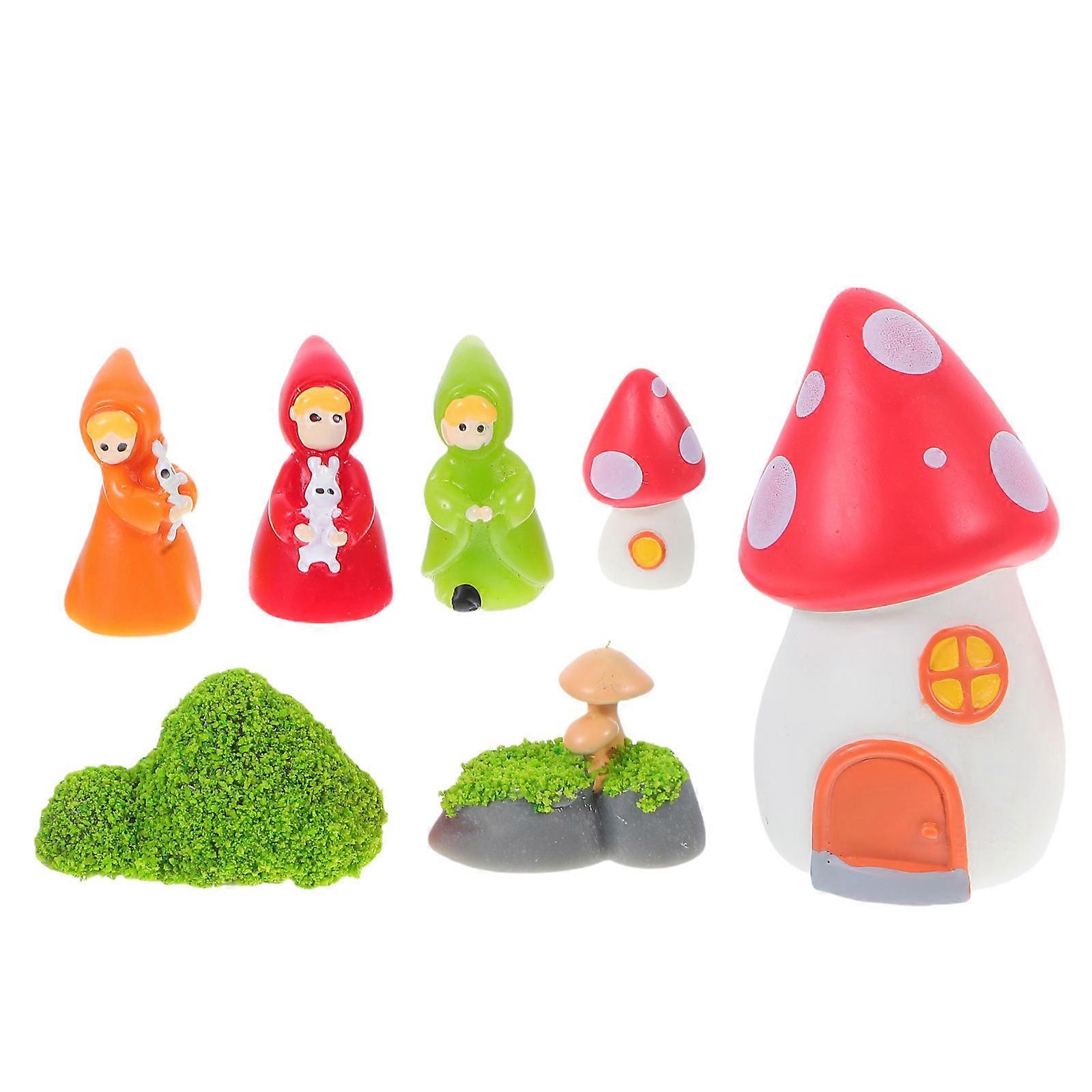 Mini Mushroom House Statue Resin Mini Landscapes Terrariums Assorted Color 2.60X1.90X1.50CM Collectors 7Pcs