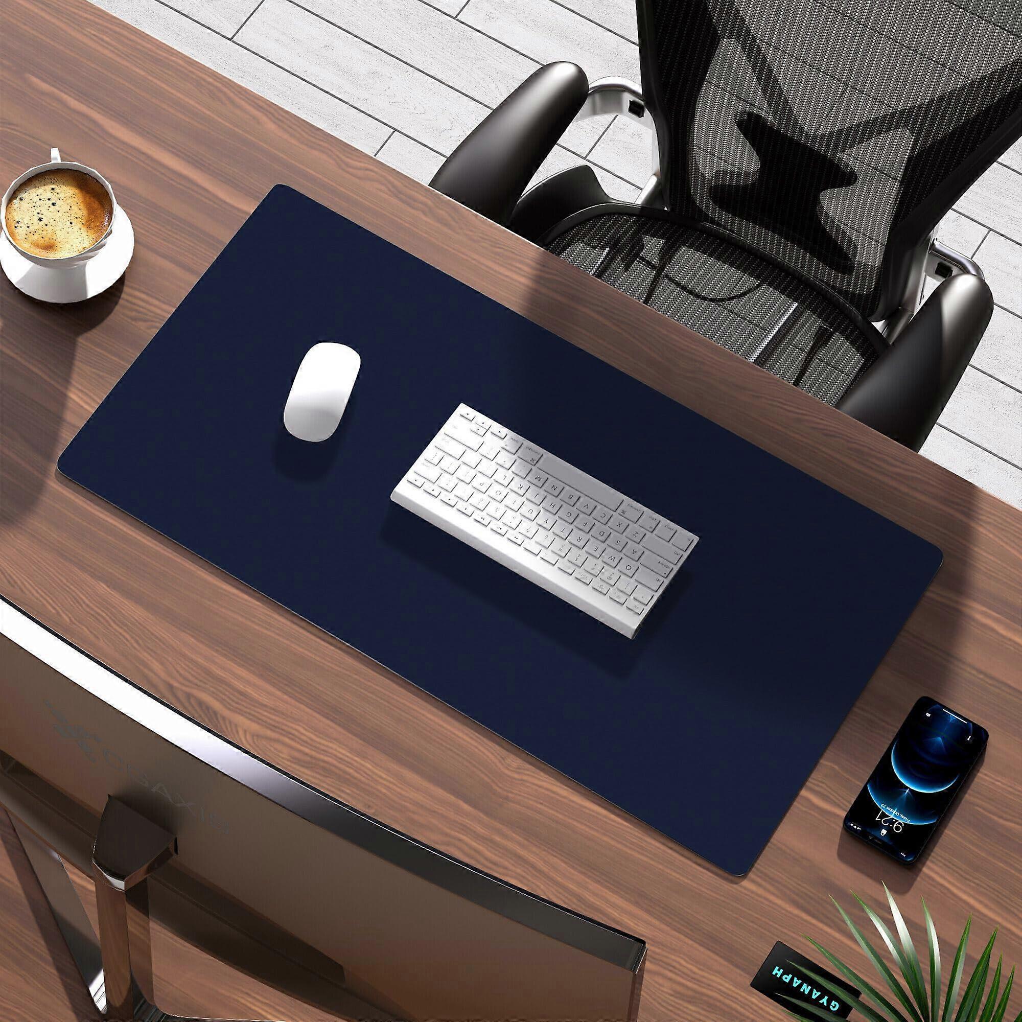 Non-Slip Leather Mouse Pad 90x45 cm, Waterproof Desk Mat for Writing, Gaming, and Keyboard Protection in Navy Blue
