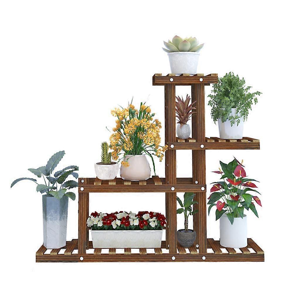 Ahşap Çiçek Standı, İç ve Dış Mekan Kullanımına Uygun Trapez Bitki Standı, Çok Katlı Depolama Rafı, Doğal Ahşap Kaplama