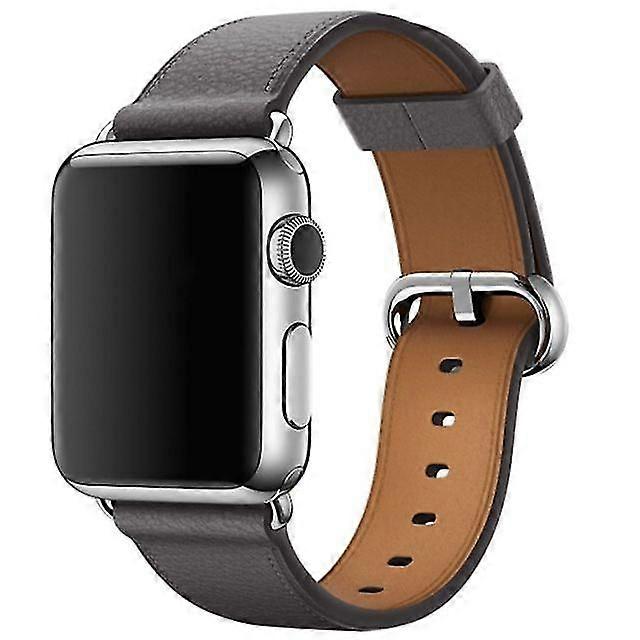 Leather strap with classic watch button for Apple Watch series 3 2 1 42 mm Grey