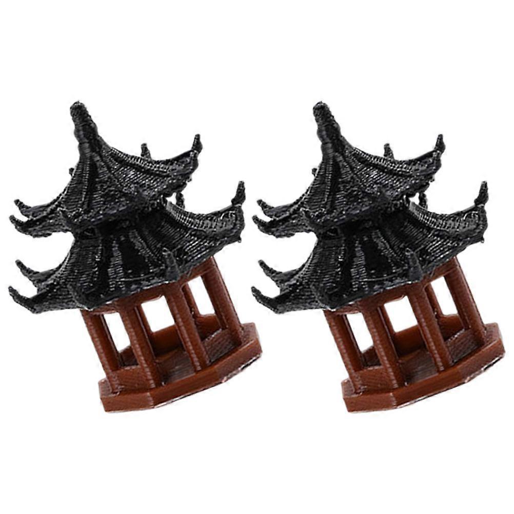 2Pcs Mini Pavilion ornaments for decor made of Plastic Black color perfect for indoor