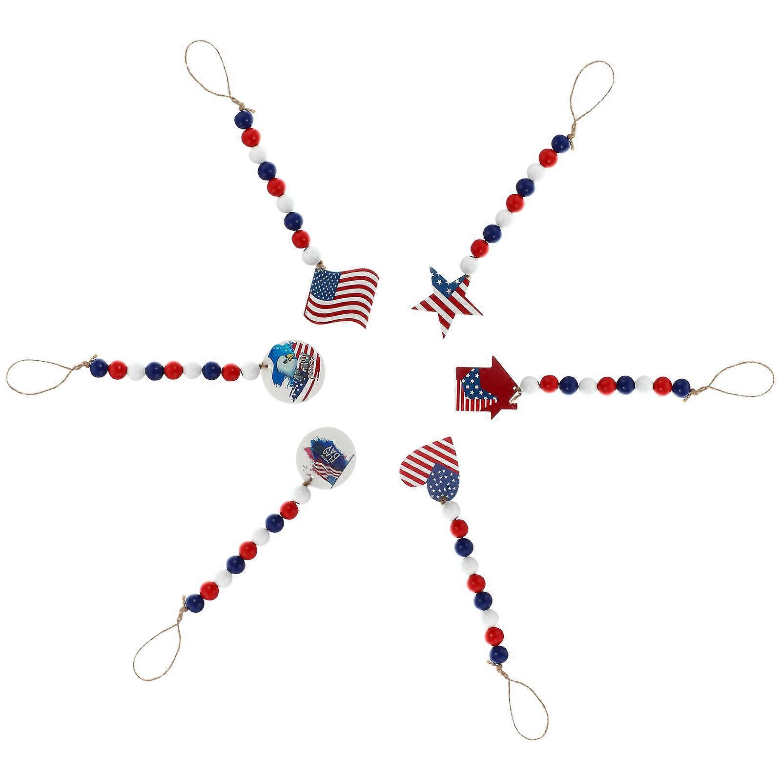 Independence Day Decorations Indoor 6Pcs Wooden Beads Pendants Assorted Decoration DIY Accessory