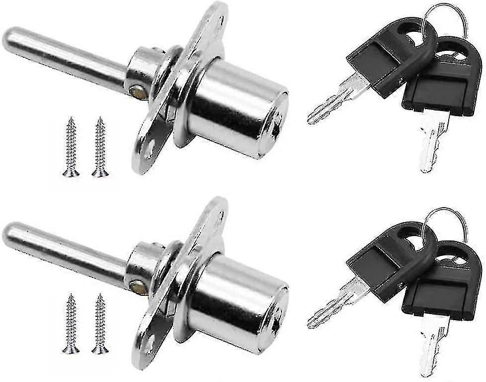 2 Pieces Drawer Lock With Key For Furniture Plunger Lock For Cabinet Showcase Filing Cabinets, Diameter 16mm, Length 61mm (silver)
