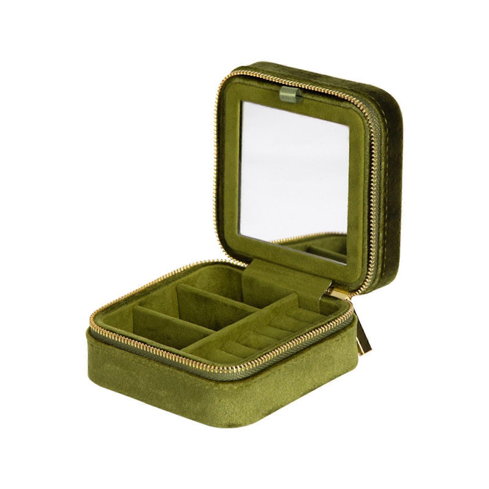 Trendy Korean Jewelry Organizer Box Multi-Functional Earring Holder Avocado Green with Secure Storage Design