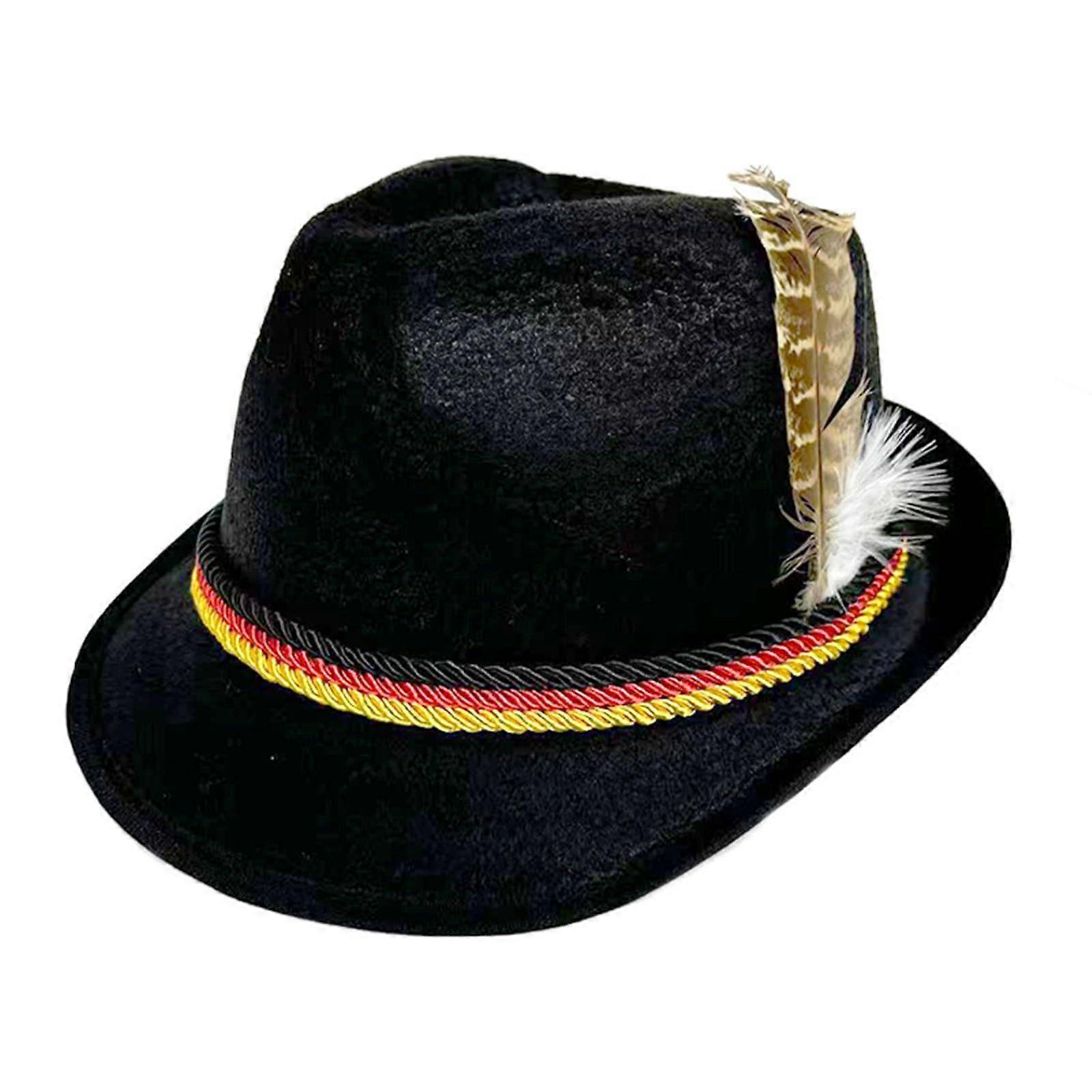 Trachten hat with feather retro Bavarian unisex Oktoberfest 60s 70s hippie felt hat A2 black one size