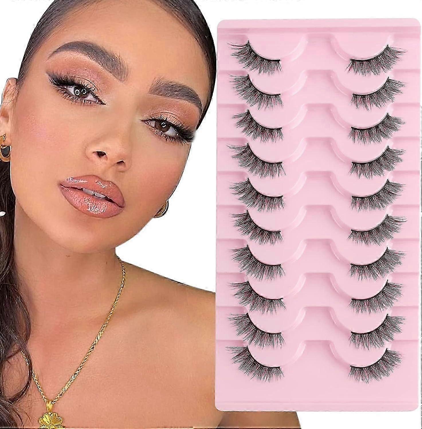 Yarım Kirpikler Kedi Gözü Kirpikler Doğal Görünüm 10 Çift demi Yanlış Kirpikler 3D Sahte Kirpikler Kabarık İncecik Hacim Sahte Vizon Köşe Kirpikler