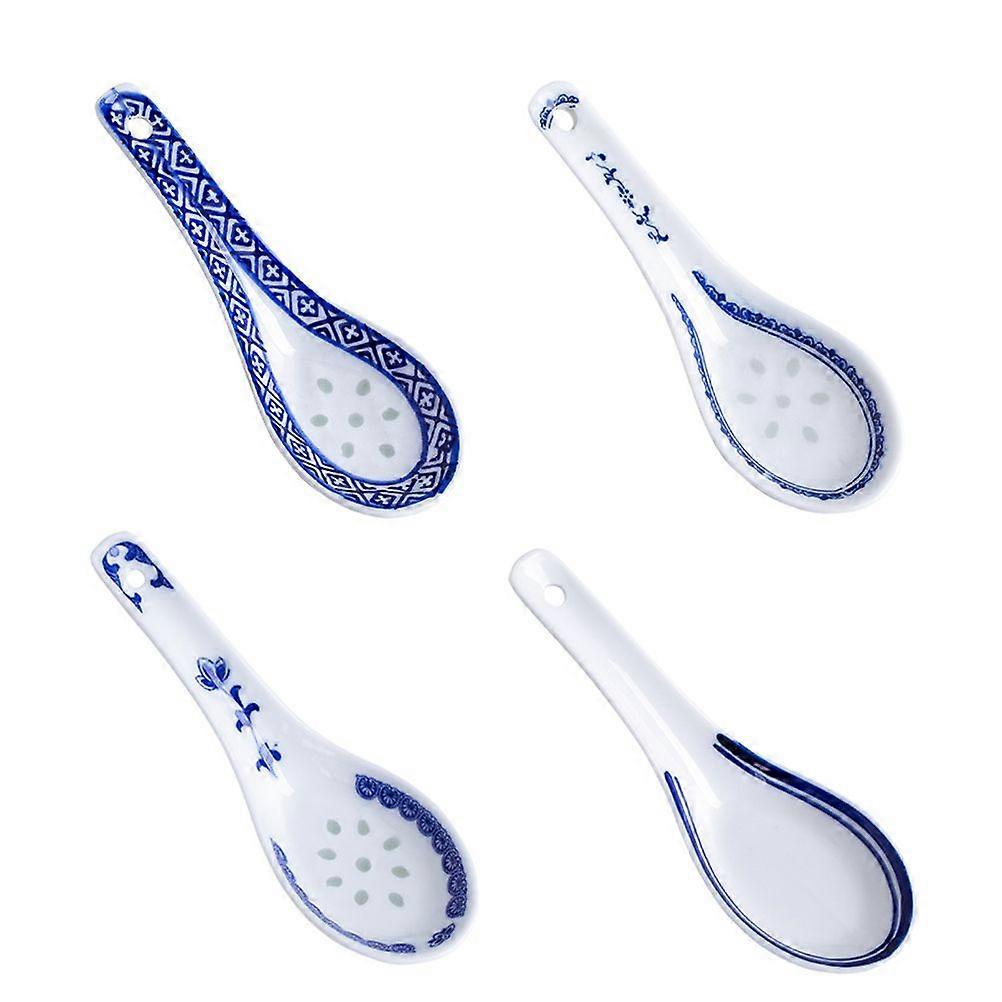 4Pcs Decorative Ceramic Soup Spoons Creative Rice Eating Spoons Porridge Spoons