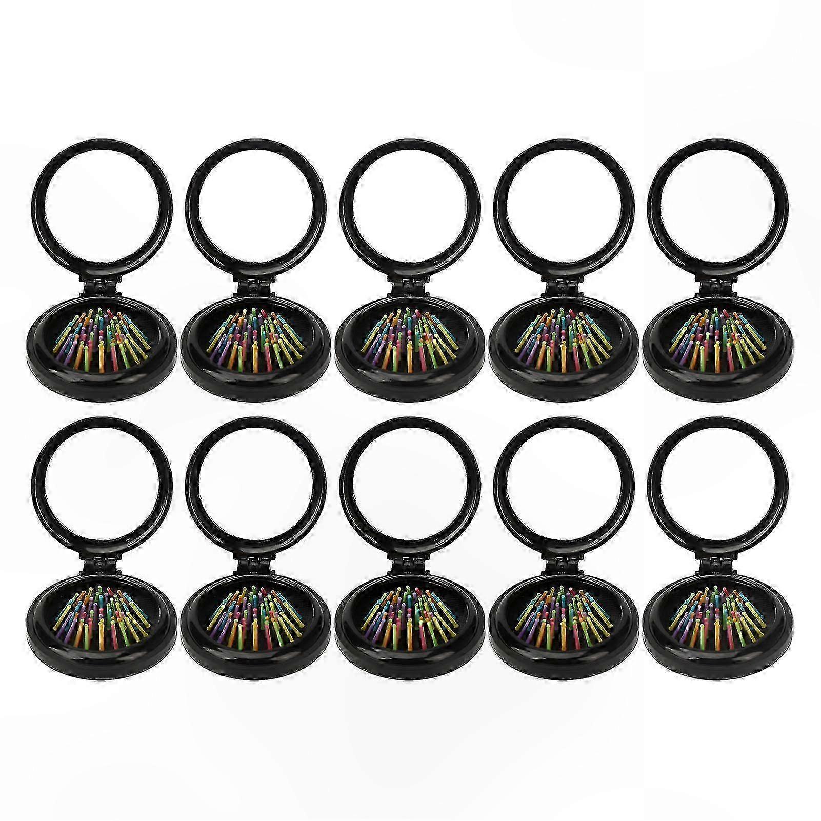 Compact Foldable Hair Brushes with Mirror and Colorful Teeth - 10 Pack Mini Portable Combs for Travel and Daily Use