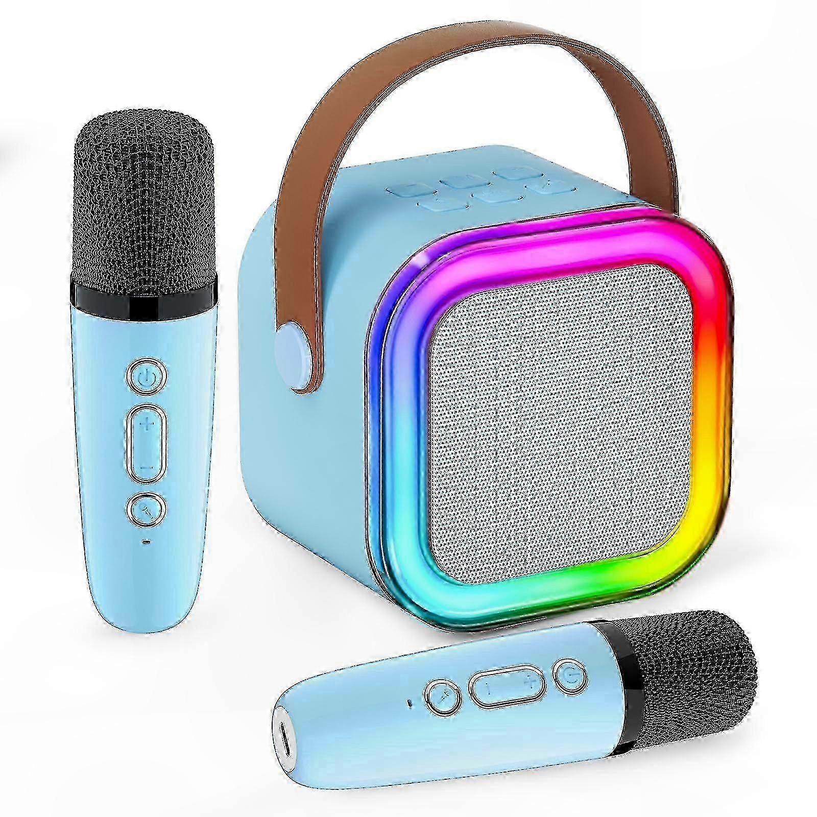 Portable Bluetooth Karaoke Speaker with 2 Wireless Microphones, Mini Music Entertainment System for Kids