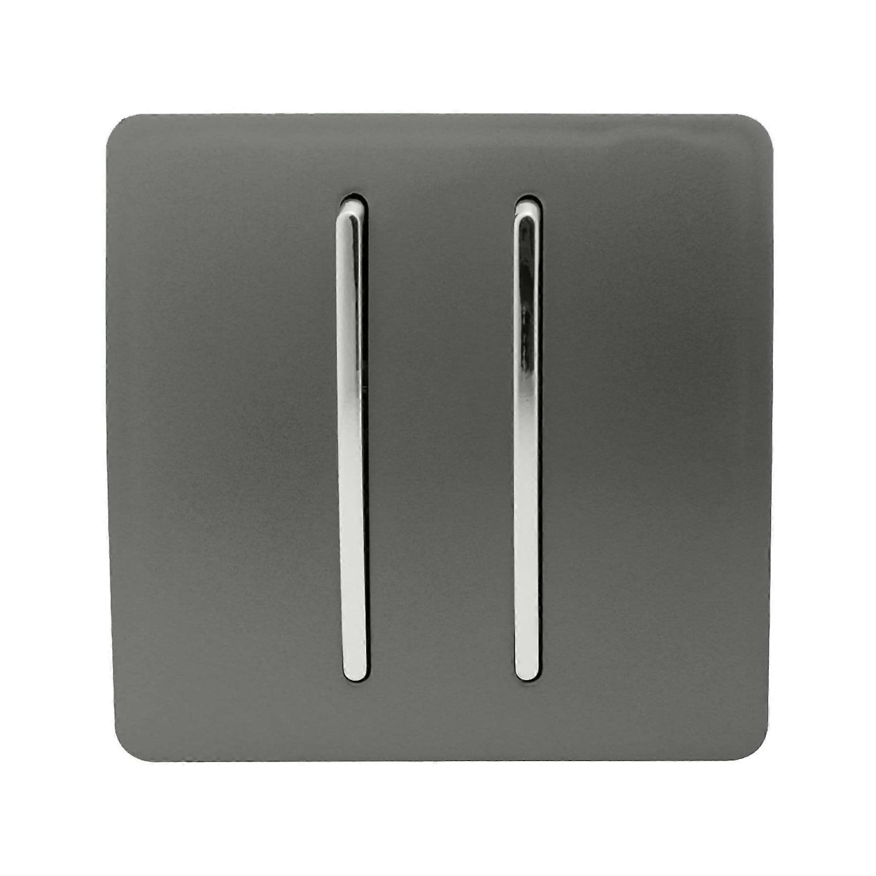 Trendi 2 Gang 2 Way Artistic Modern Glossy 10 Amp Rocker Tactile Light Switch Charcoal