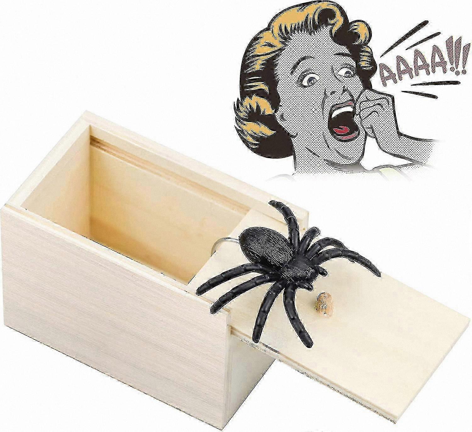 Wooden Prank Box with Spider, Scare Gift for Jokes and Fun