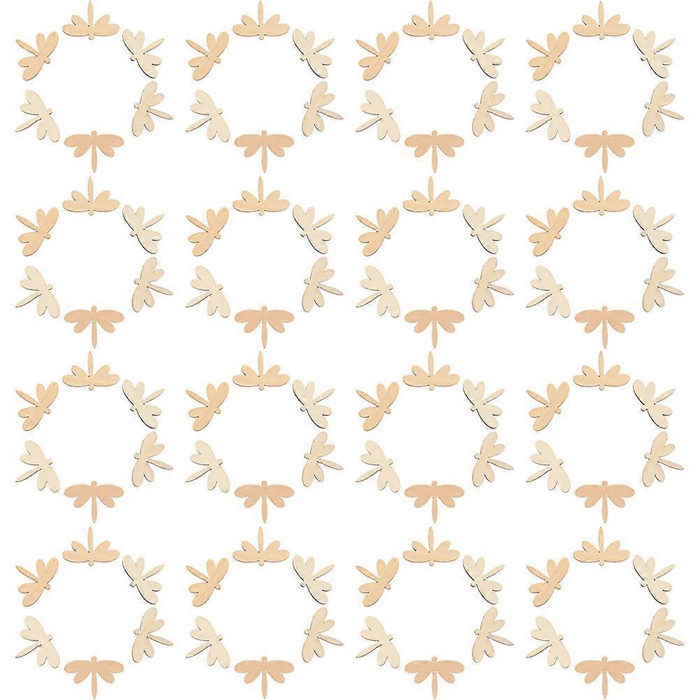 Unfinished Blank Wood Pieces Dragonfly Shape Graffiti Canvas Decoration Accessories Light Yellow Wood for Christmas Party 120Pcs
