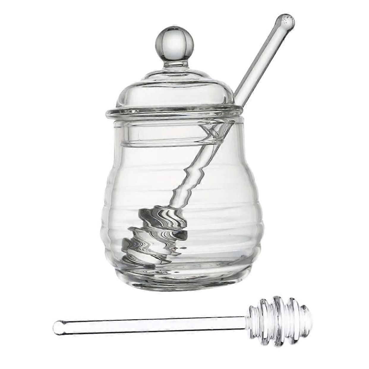 Honey Jars Dipper Honey Holder Container Lidded Pot with Stir Bar for Kitchen Storage, 1-Piece Set